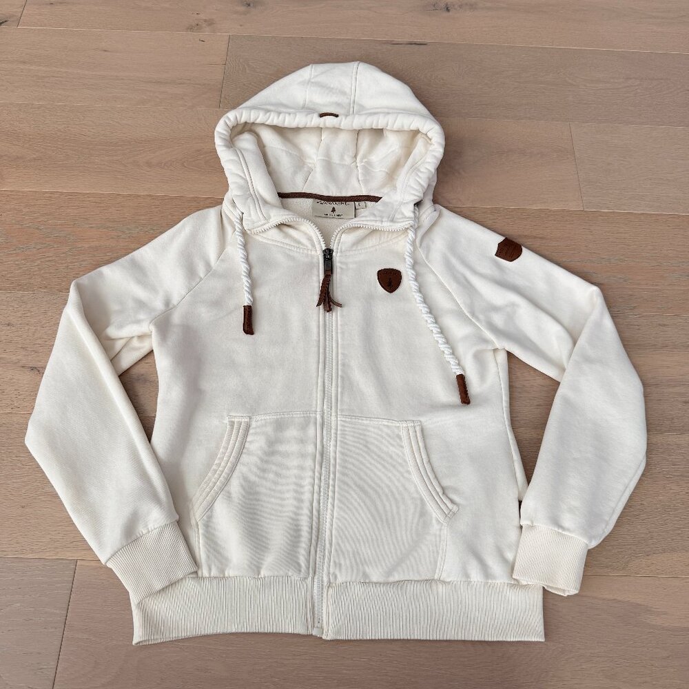 Wanakome Hera Heather Oatmeal Cream Full-Zip Hoodie sz LG